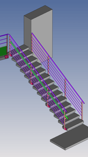 Étude pour la réalisation d'une rampe métallique pour un escalier, modélisé en 3D